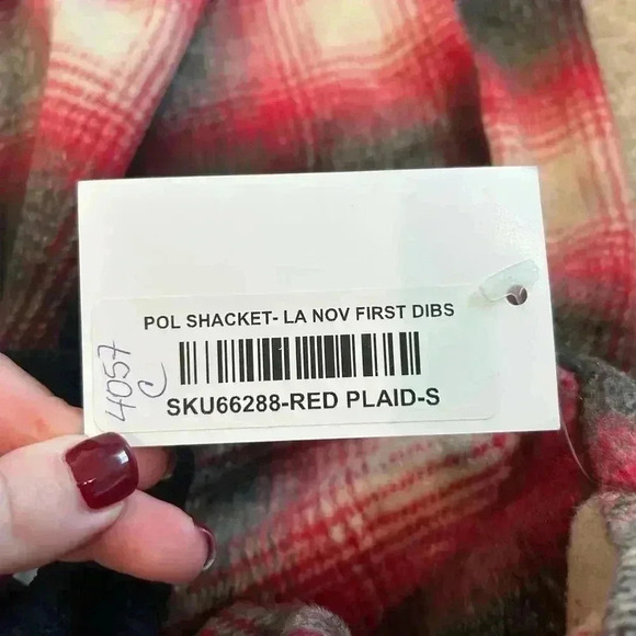 NWT POL Womens Wool Blend Red & Black Plaid Shacket Shirt Jacket Size S - Picture 6 of 7